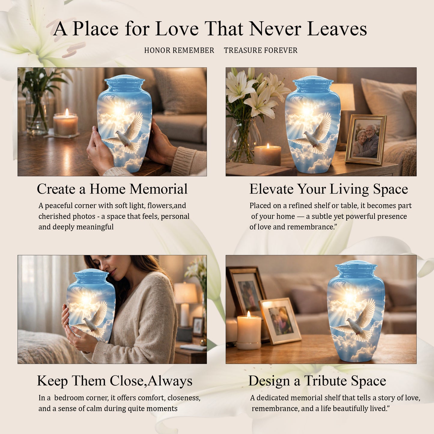 White Dove Bird Themed Urn - Custom Handcrafted Memorial Urns For Ashes