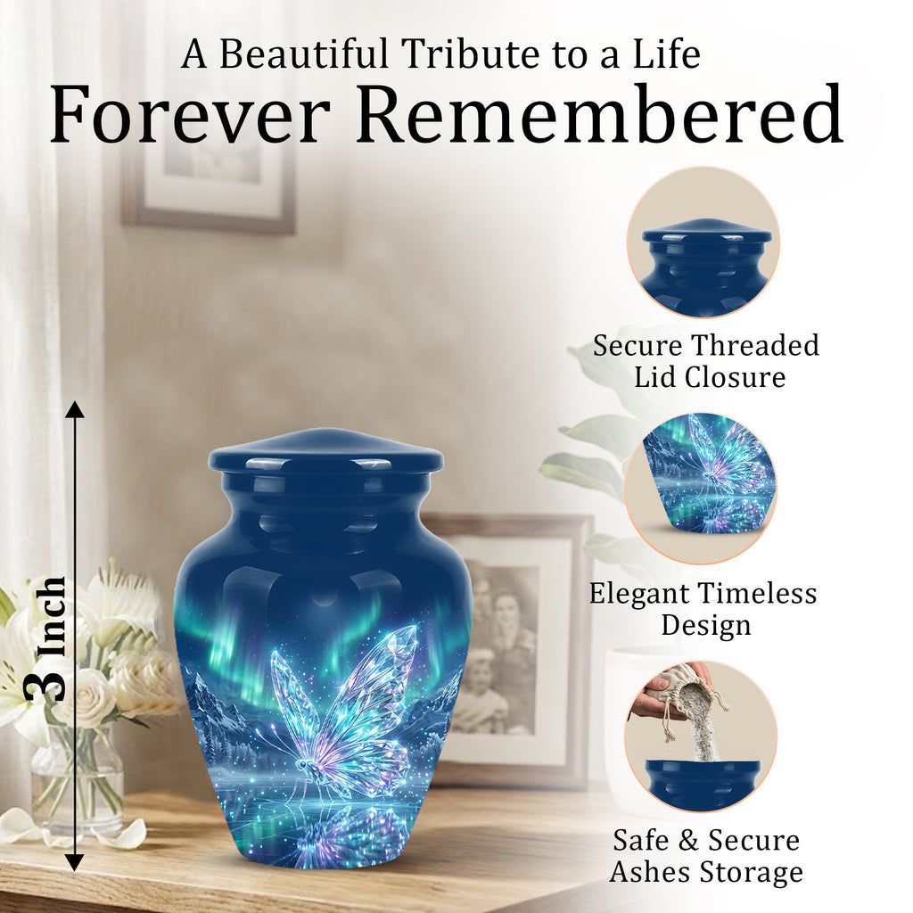 Glowing Butterfly Cremation Urn - Beautiful Blue Memorial Urns For Mom
