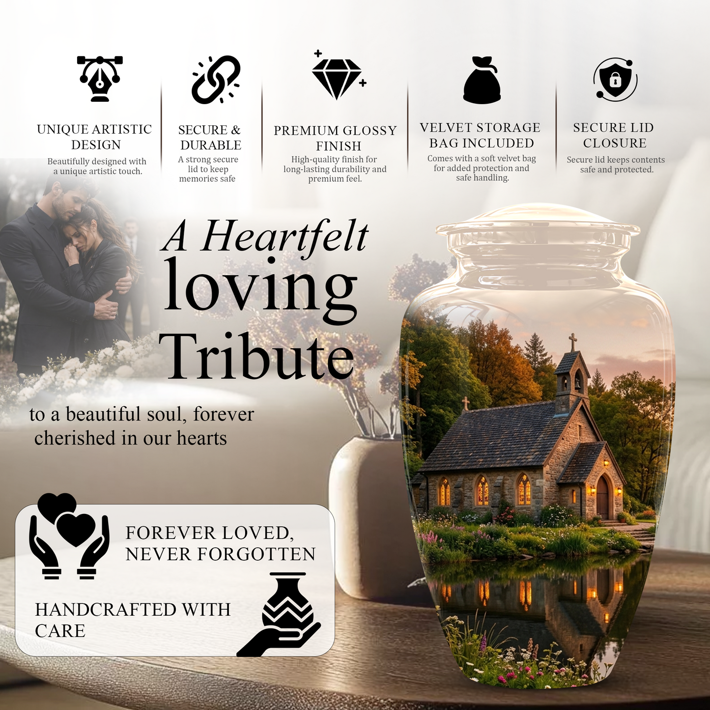 Christian Church Cross Burial Urn - Spiritual Burial Urns For Human Ashes