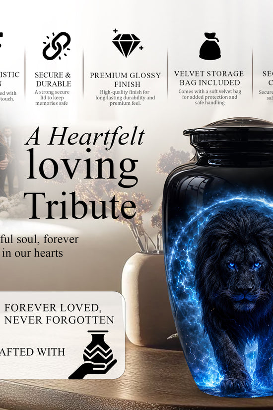 Black Lion Cremation Urns - Personalized Memorial Urns For Human Ashes