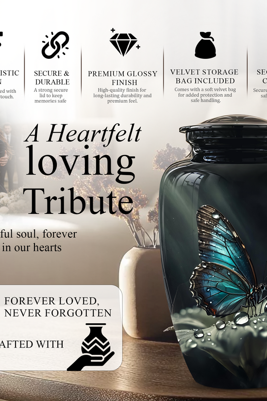 Blue Morpho Butterfly Cremation Urn - Beautiful Burial Urns For Mom Ashes