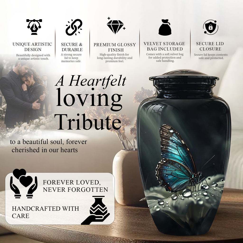 Blue Morpho Butterfly Cremation Urn - Beautiful Burial Urns For Mom Ashes