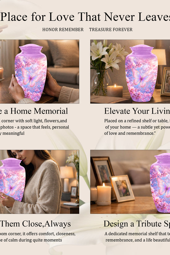 Beautiful Pink Butterfly Cremation Urn - Peaceful Tribute Urns For Mom
