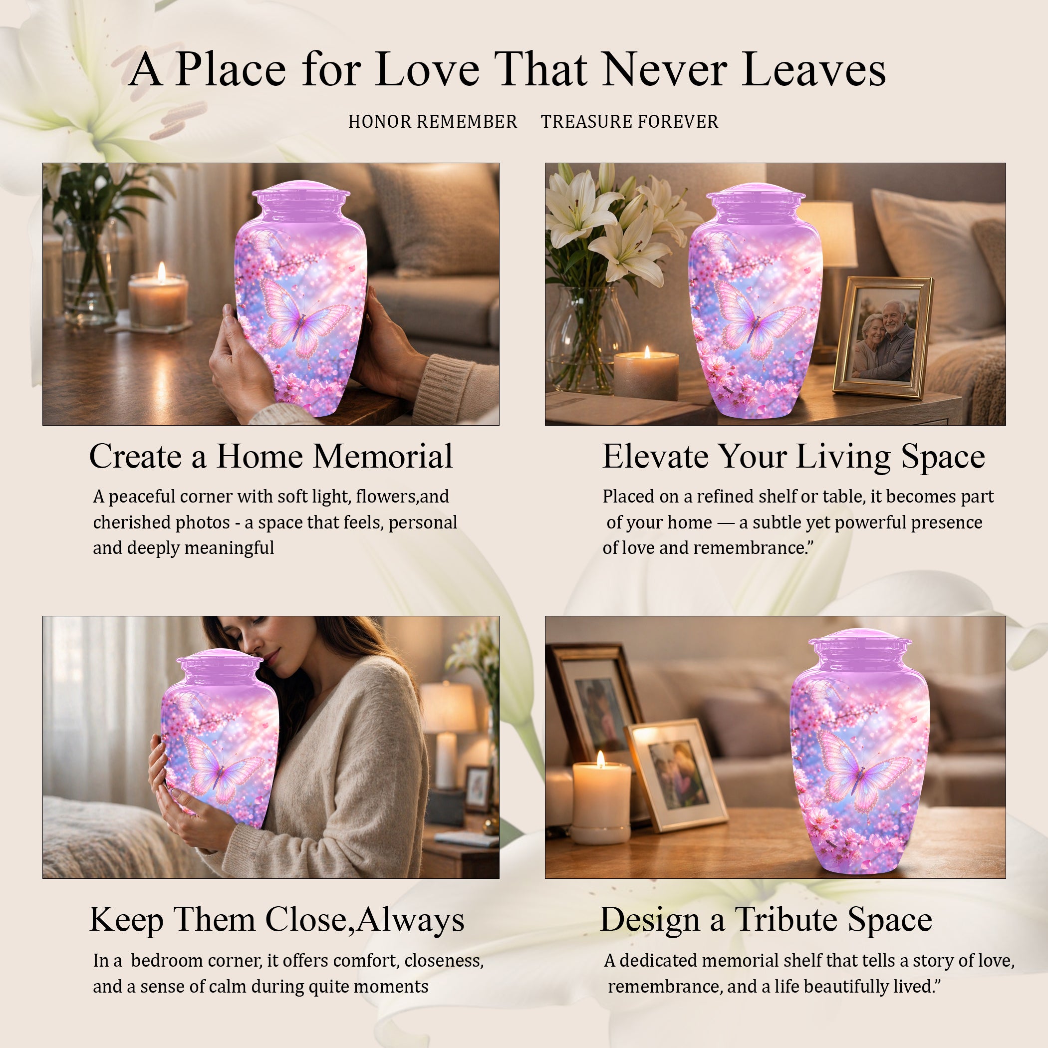 Beautiful Pink Butterfly Cremation Urn - Peaceful Tribute Urns For Mom
