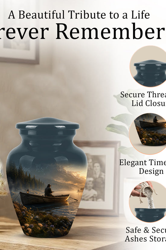 Fisherman Themed Urn - Artistic Fishing Landscape Urns For Human Ashes