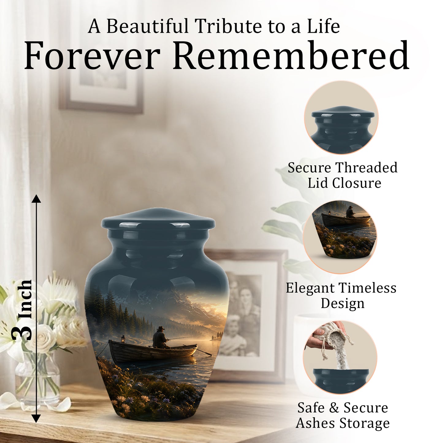 Fisherman Themed Urn - Artistic Fishing Landscape Urns For Human Ashes