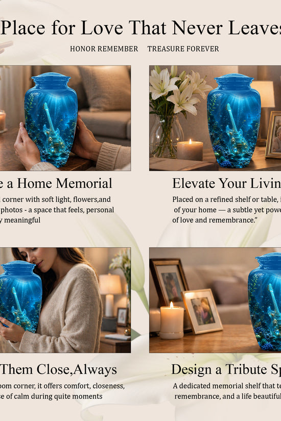 Underwater Guitar Themed Urn -Peaceful Memorial Tribute Urns For Ashes