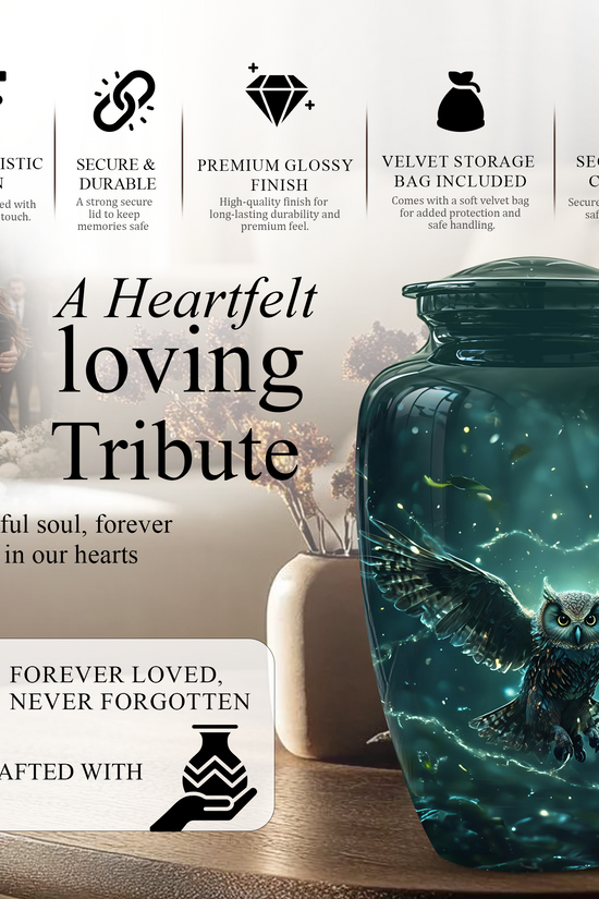 Flying Owl Cremation Urn - Night Owl Burial Urns For Human Ashes
