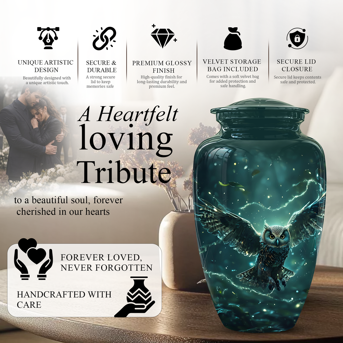Flying Owl Cremation Urn - Night Owl Burial Urns For Human Ashes