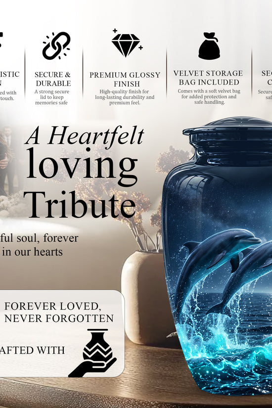Beautiful Playful Dolphin Cremation Urn - Custom Moonlight Urns For Women