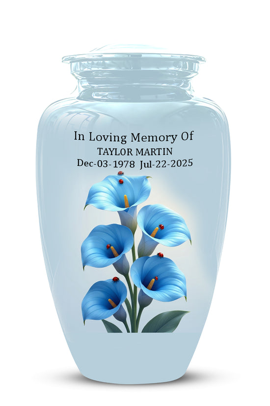 Personalized Blue Orchid Cremation Urn - Beautiful Urns For Women Ashes