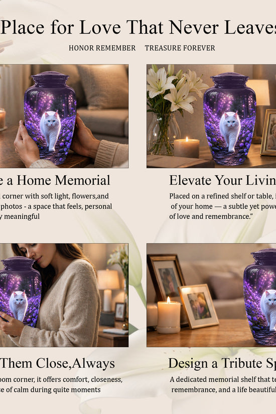 White Cat Cremation Urn - Personalized Burial Urns For Pet Ashes