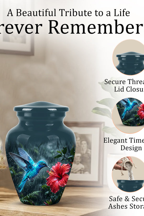 Blue Hummingbird With Red Flower - Personalized Memorial Urns For Ashes