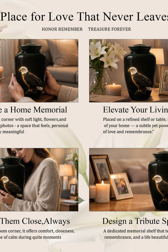Bald Eagle Cremation Urn - Personalized Black Urns For Human Ashes