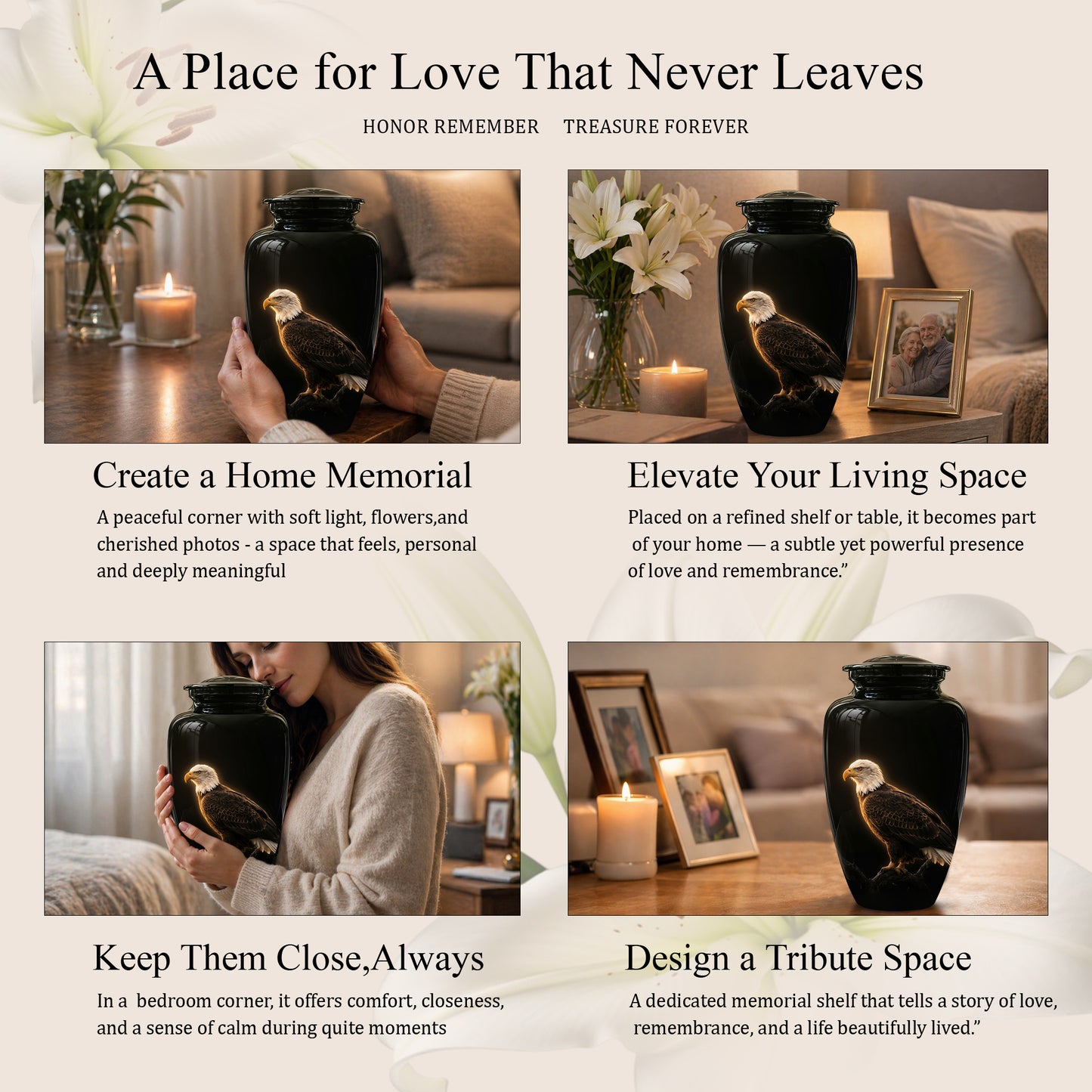 Bald Eagle Cremation Urn - Personalized Black Urns For Human Ashes