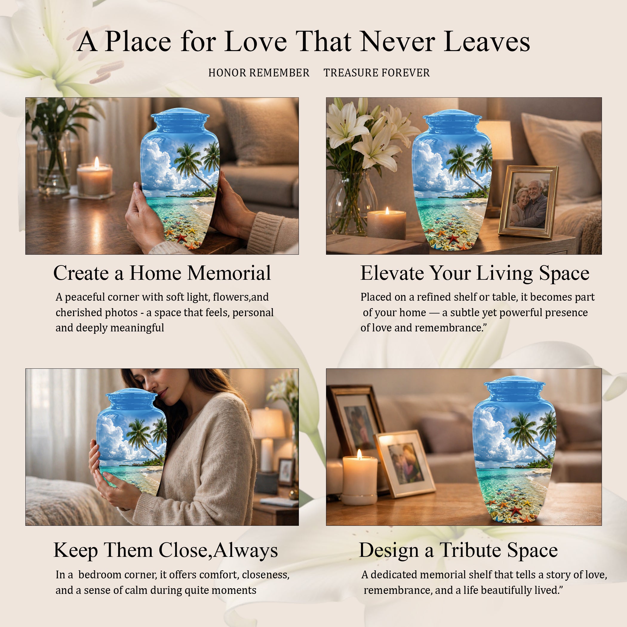 Beach Themed Burial Urn - Blue Sky Memorial Urns For Human Ashes