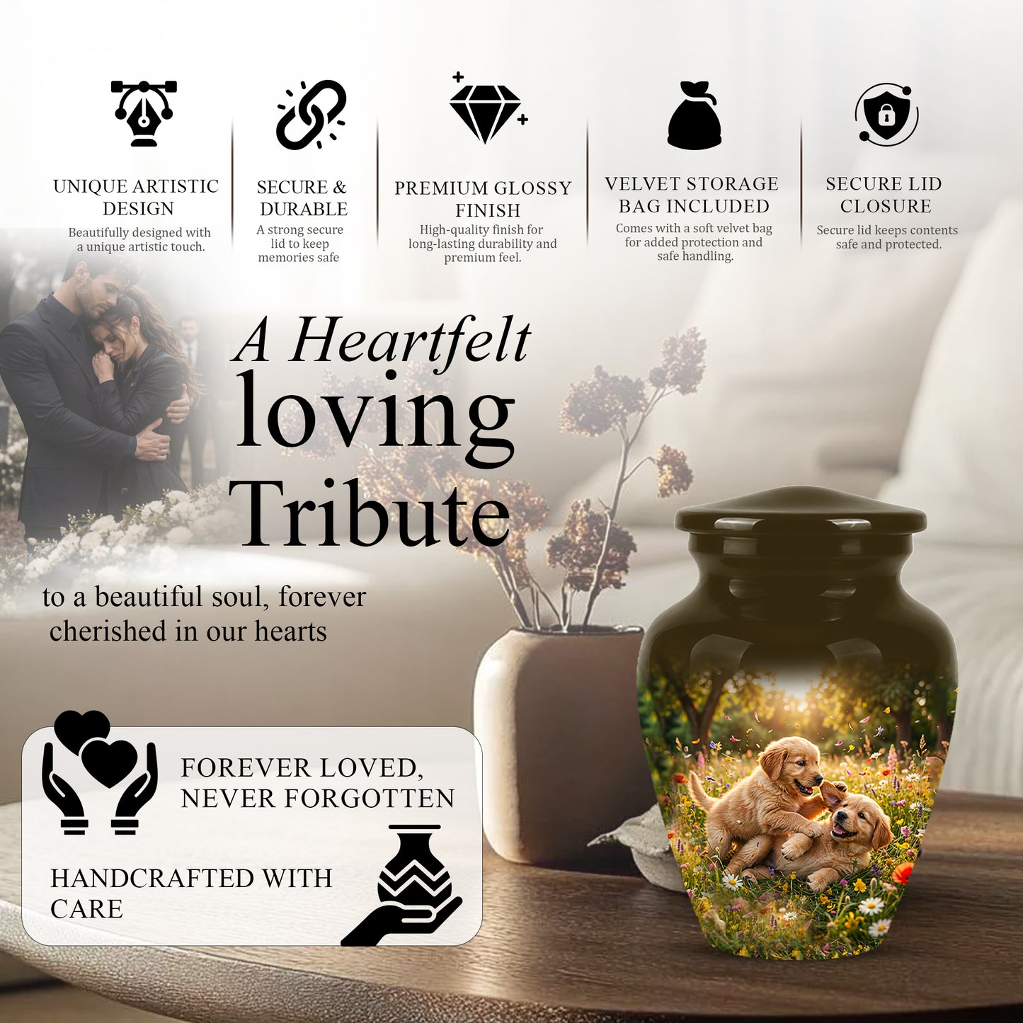 Cute Playing Puppies Memorial Urn - Custom Urns For Dog Friends Ashes