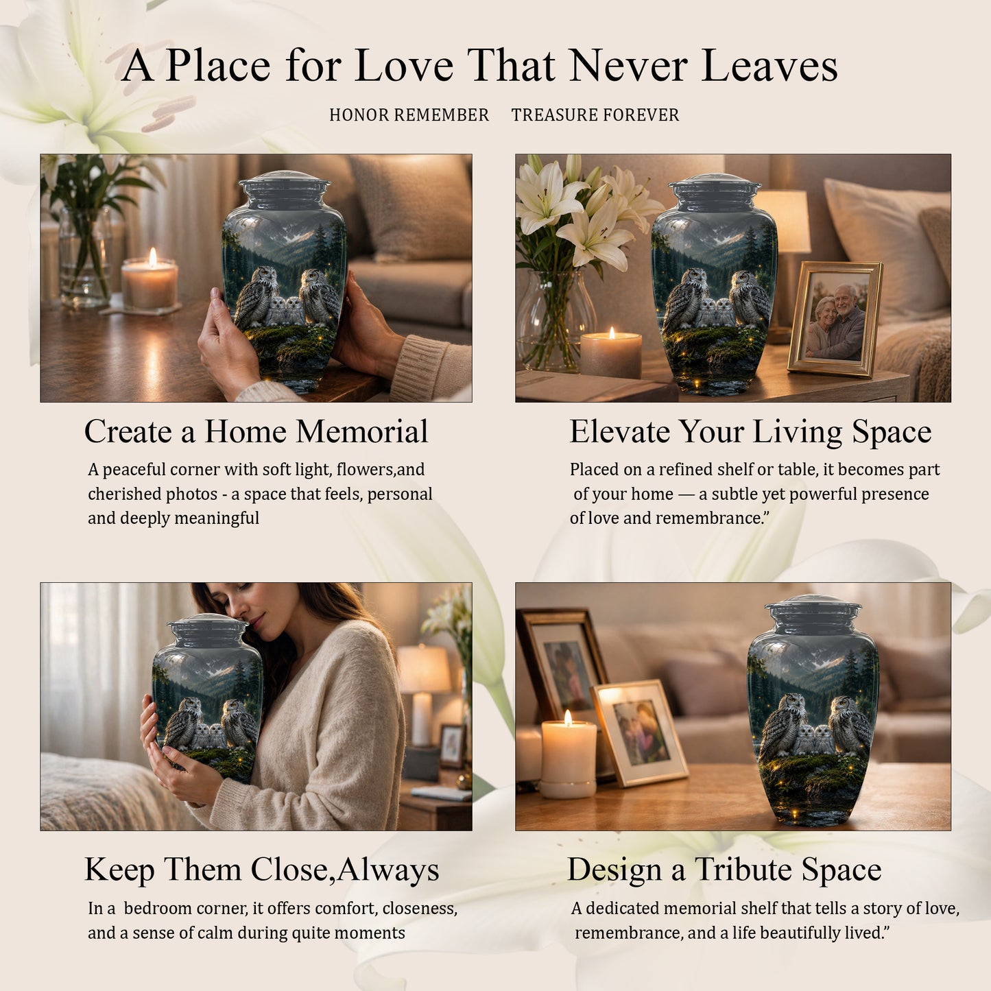 Owl Family Cremation Urn for Ashes – Beautifully Custom Memorial Urn