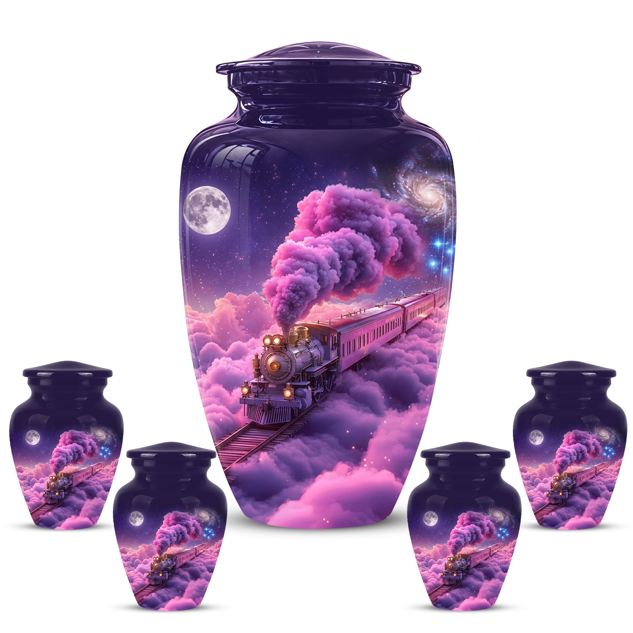 Fantasy Train Cremation Urn – Purple Cloud Memorial Urns For Human Ashes