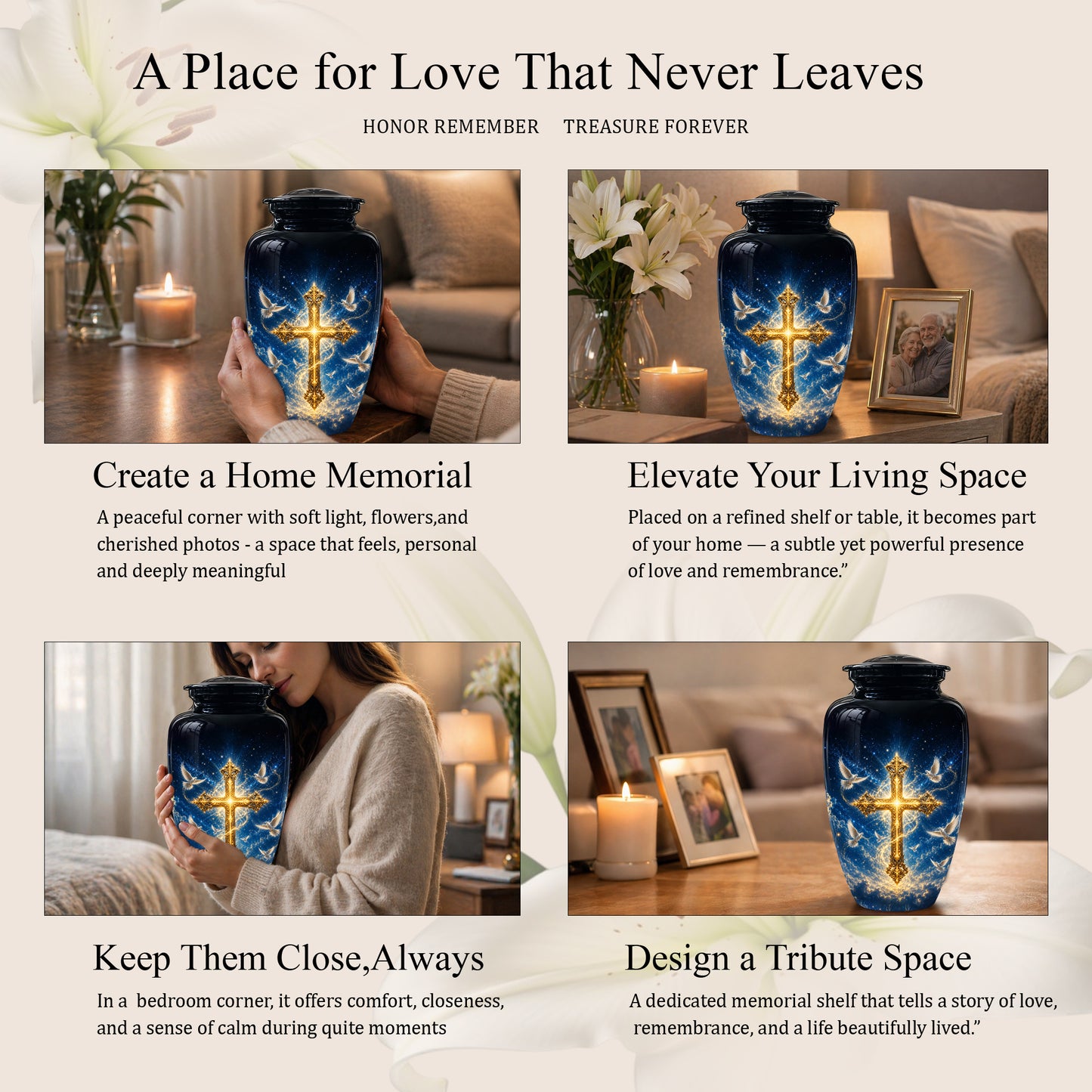 Golden Cross Cremation Urn – Celestial Urns For Men & Women Ashes