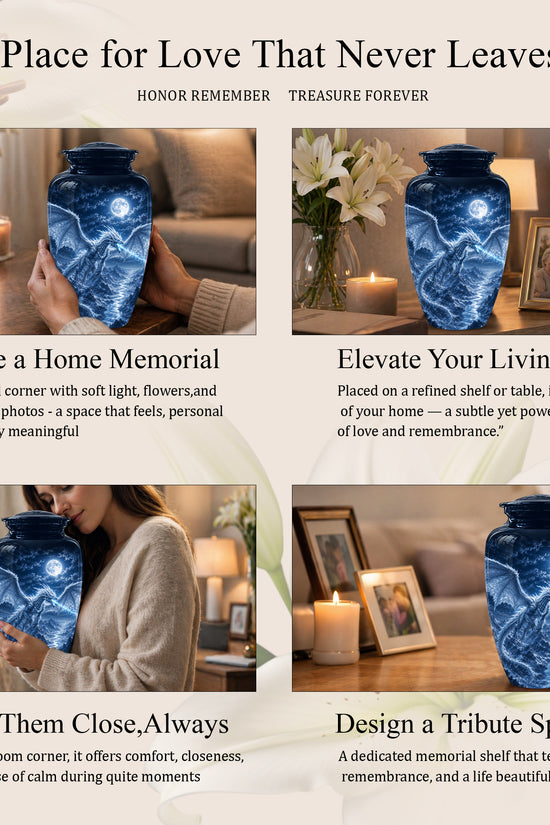 White Dragon Cremation Urn - Majestic Classic Dragon Urns For Human Ashes
