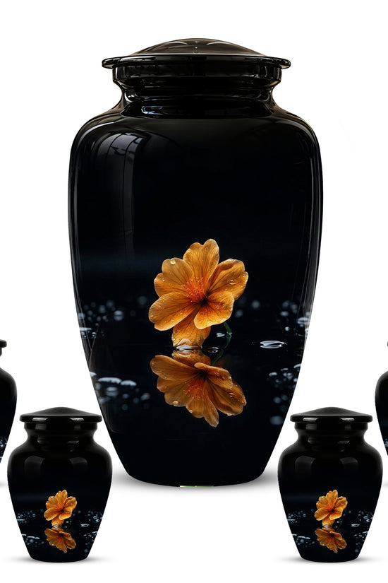Decorative Yellow Flower Themed Urn - Decorative Black Urns For Ashes