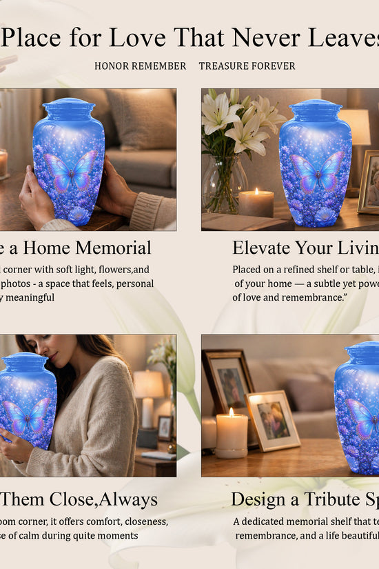 Heavenly Butterfly Memorial Urn - Blue Butterfly Urns For Women Ashes