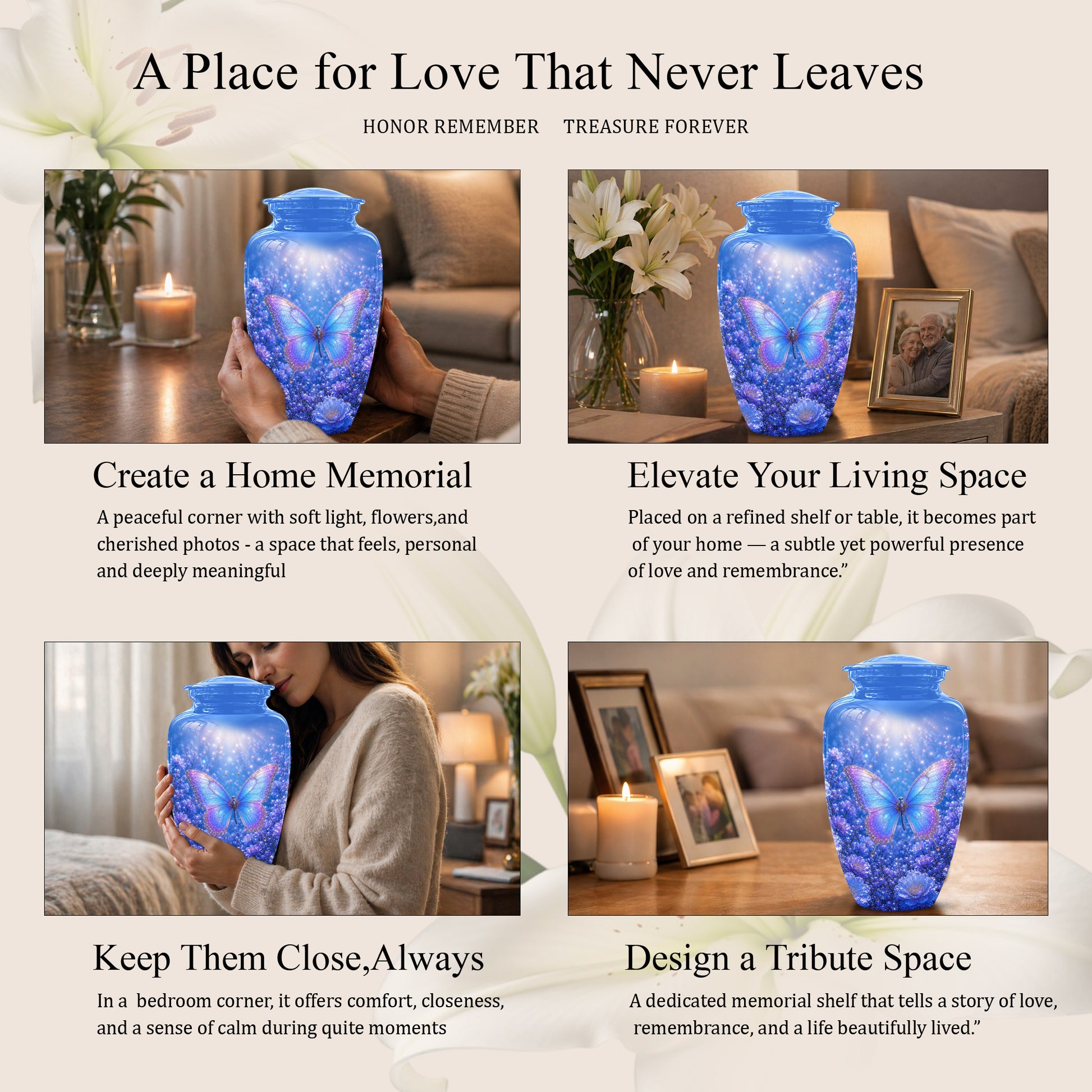 Heavenly Butterfly Memorial Urn - Blue Butterfly Urns For Women Ashes
