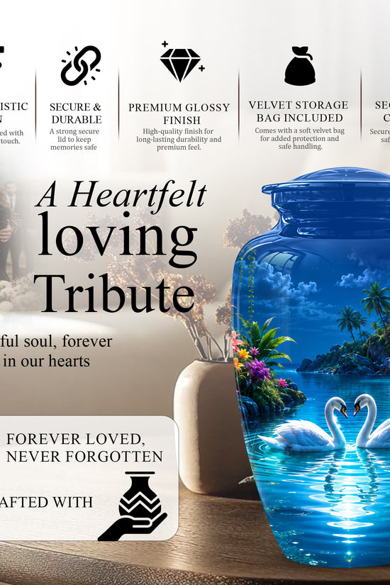 White Couple Swan Urn - Beautiful Memorial Keep Urns For Loved Ones