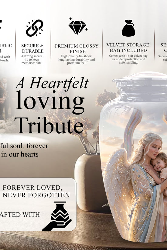 Angel Mother With Child Memorial Urn - Artistic Cremation Urns For Mom