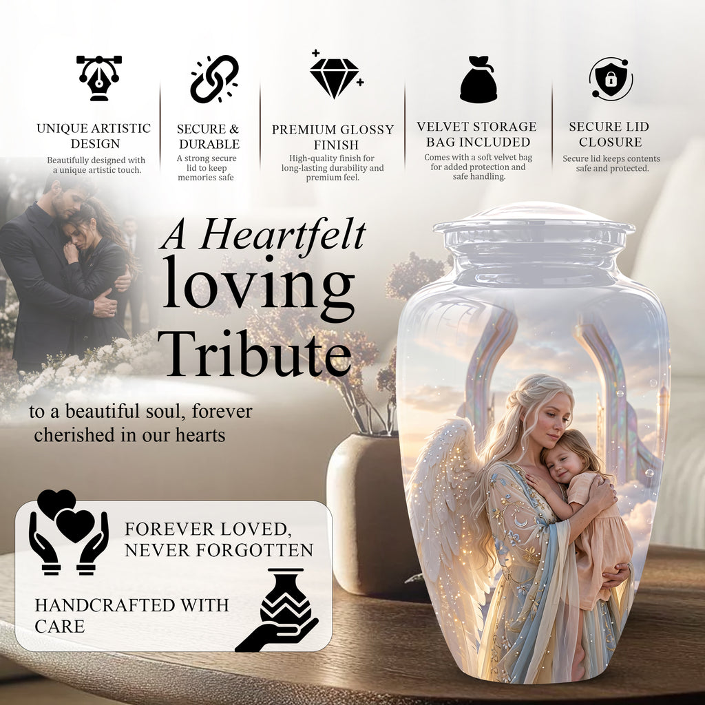 Angel Mother With Child Memorial Urn - Artistic Cremation Urns For Mom
