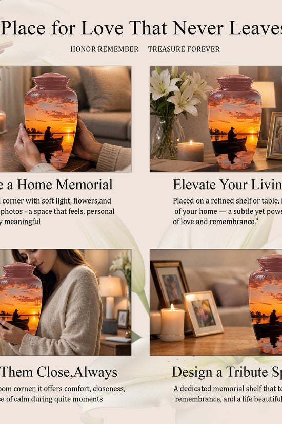 Fishing Sunset Cremation Urn - Beautiful Custom Urns For Dad On Sale