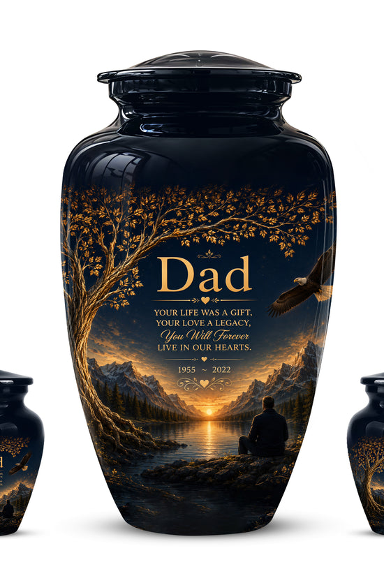 Mountain Memorial Urn for Dad – Black Funeral Urn for Human Ashes