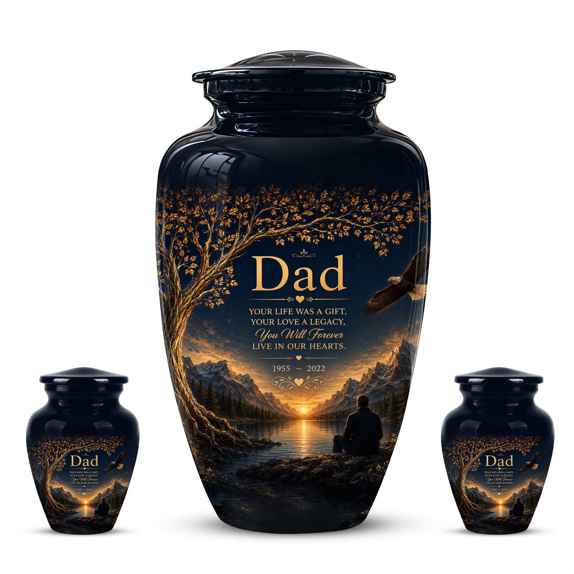 Mountain Memorial Urn for Dad – Black Funeral Urn for Human Ashes