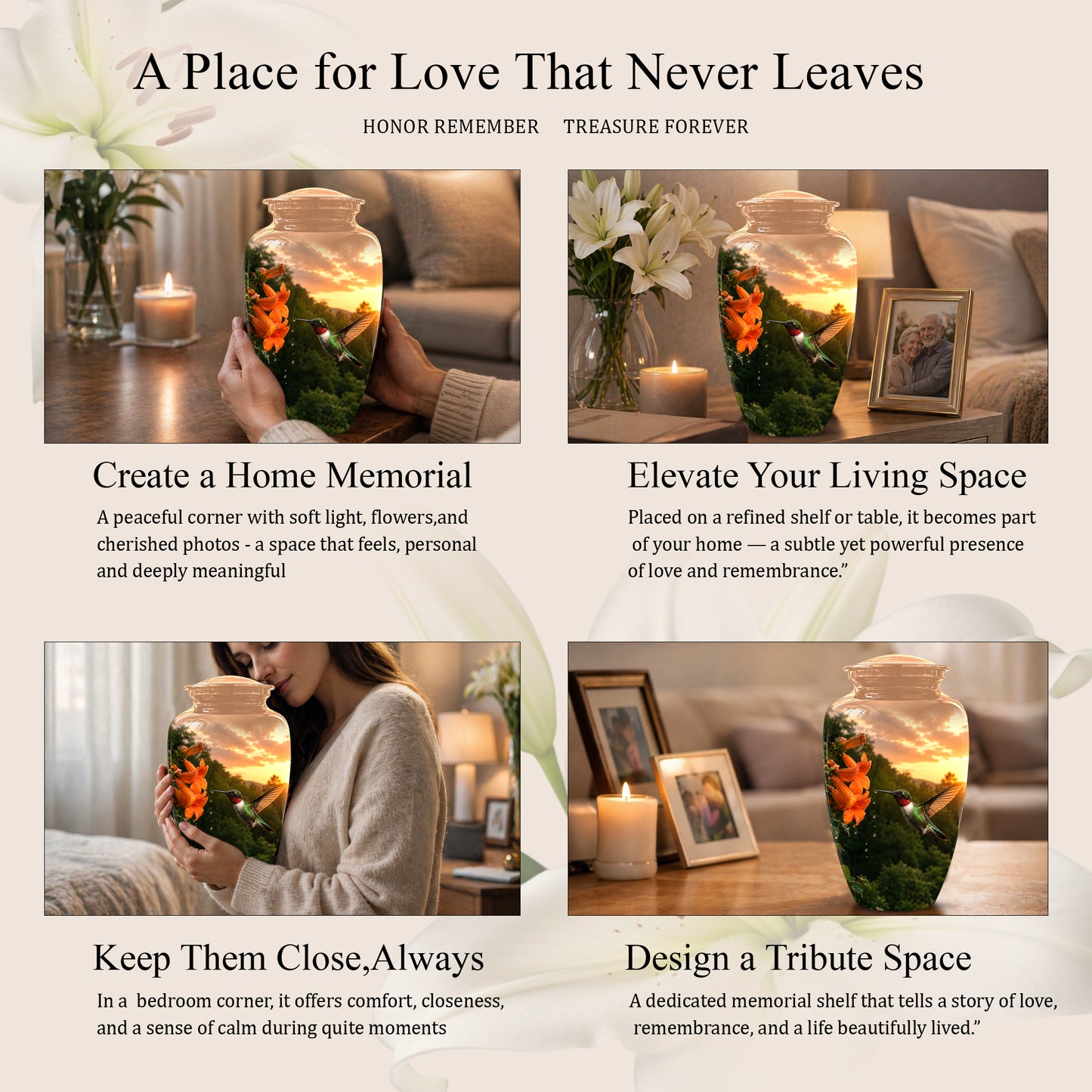 Hummingbird Memorial Urn - Custom Sunset Scenic Urns For Human Ashes