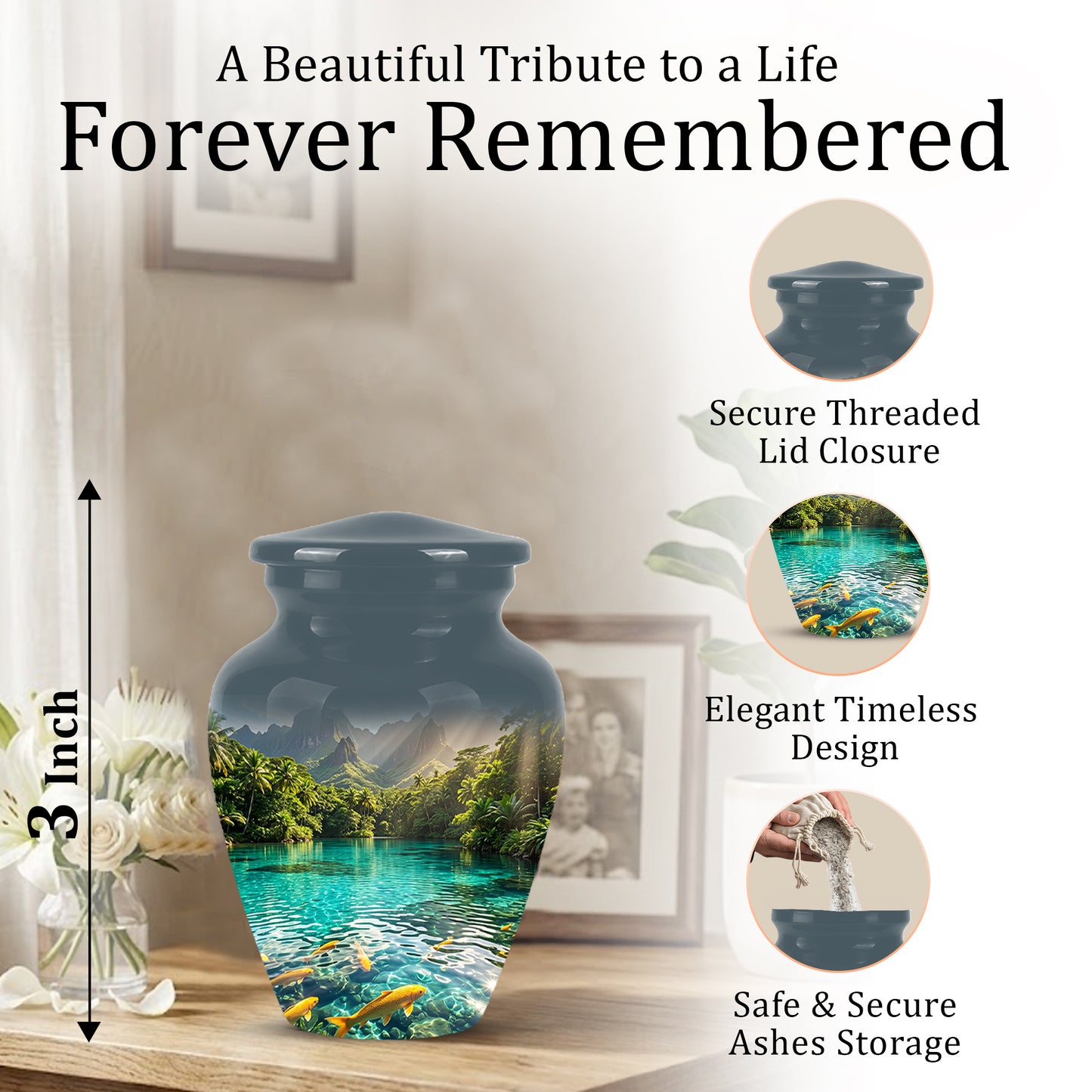 Koi Fish Themed Urn - Handcrafted Memorial Eternal Rest Urn For Ashes
