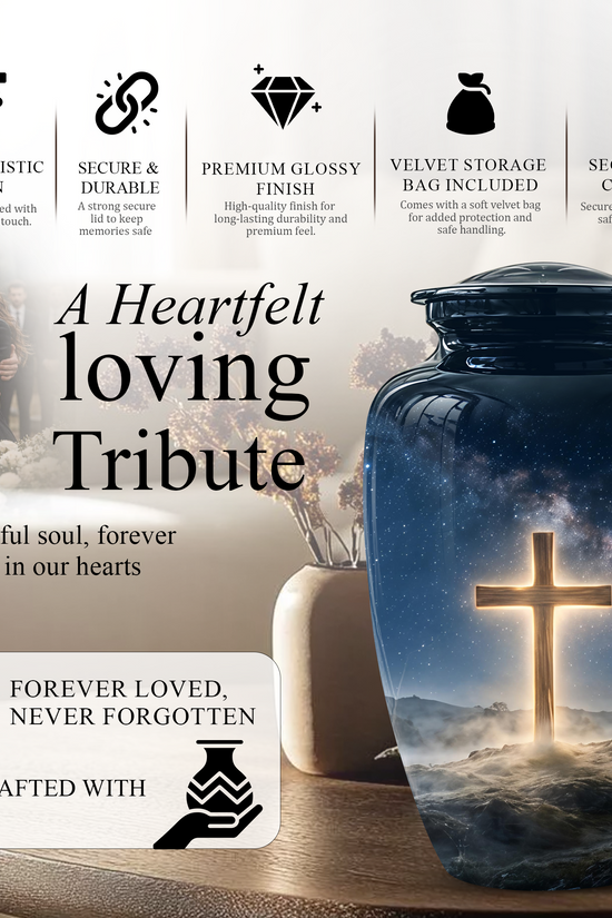 Jesus Cross In Night Sky Urn - Artistic Funeral Memorial Urns For Human Ashes