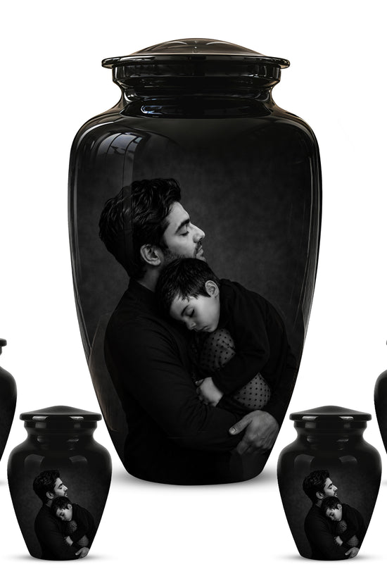 Black Father & Son Memorial Urn - Custom Cremation To Tribute Dad Ashes