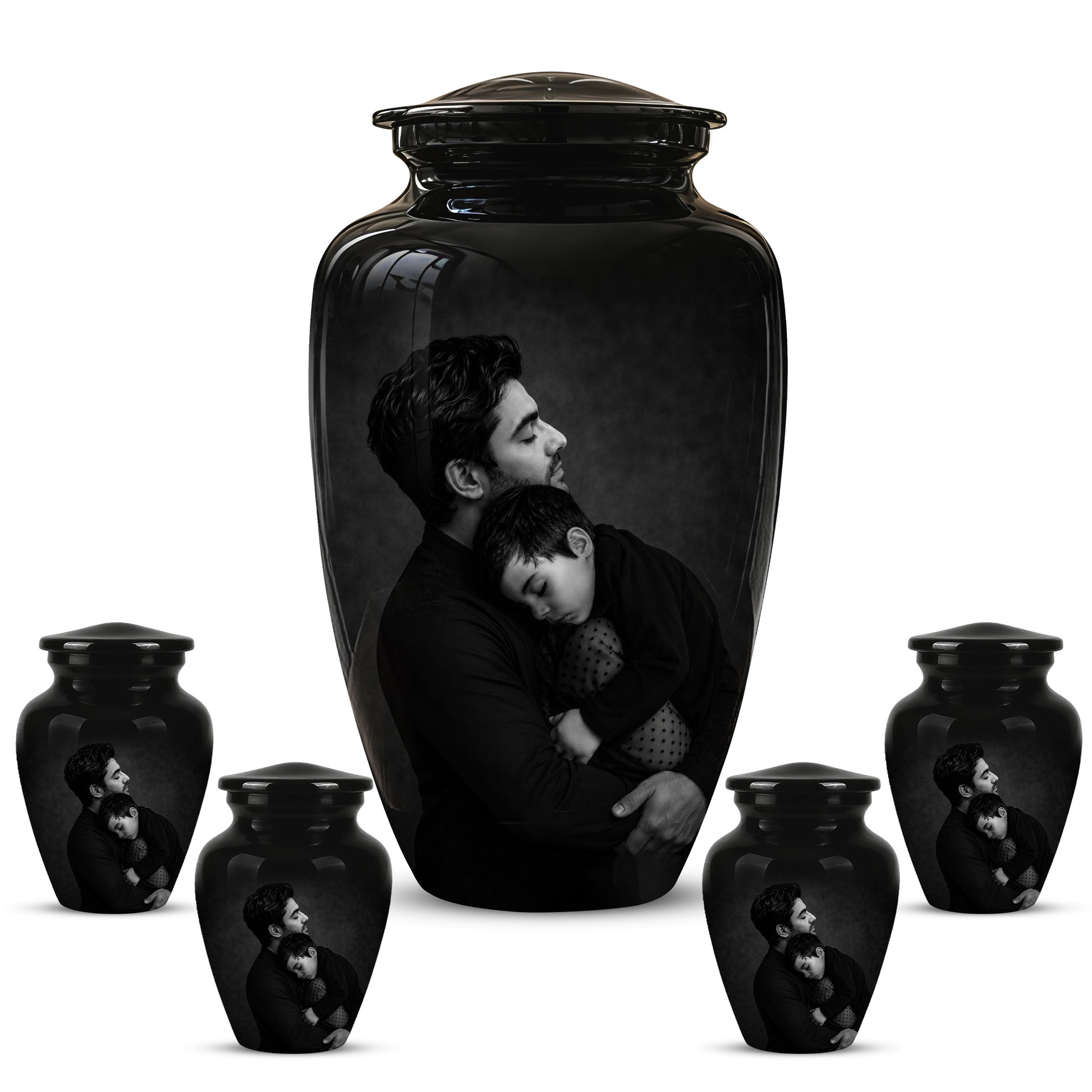Black Father & Son Memorial Urn - Custom Cremation To Tribute Dad Ashes