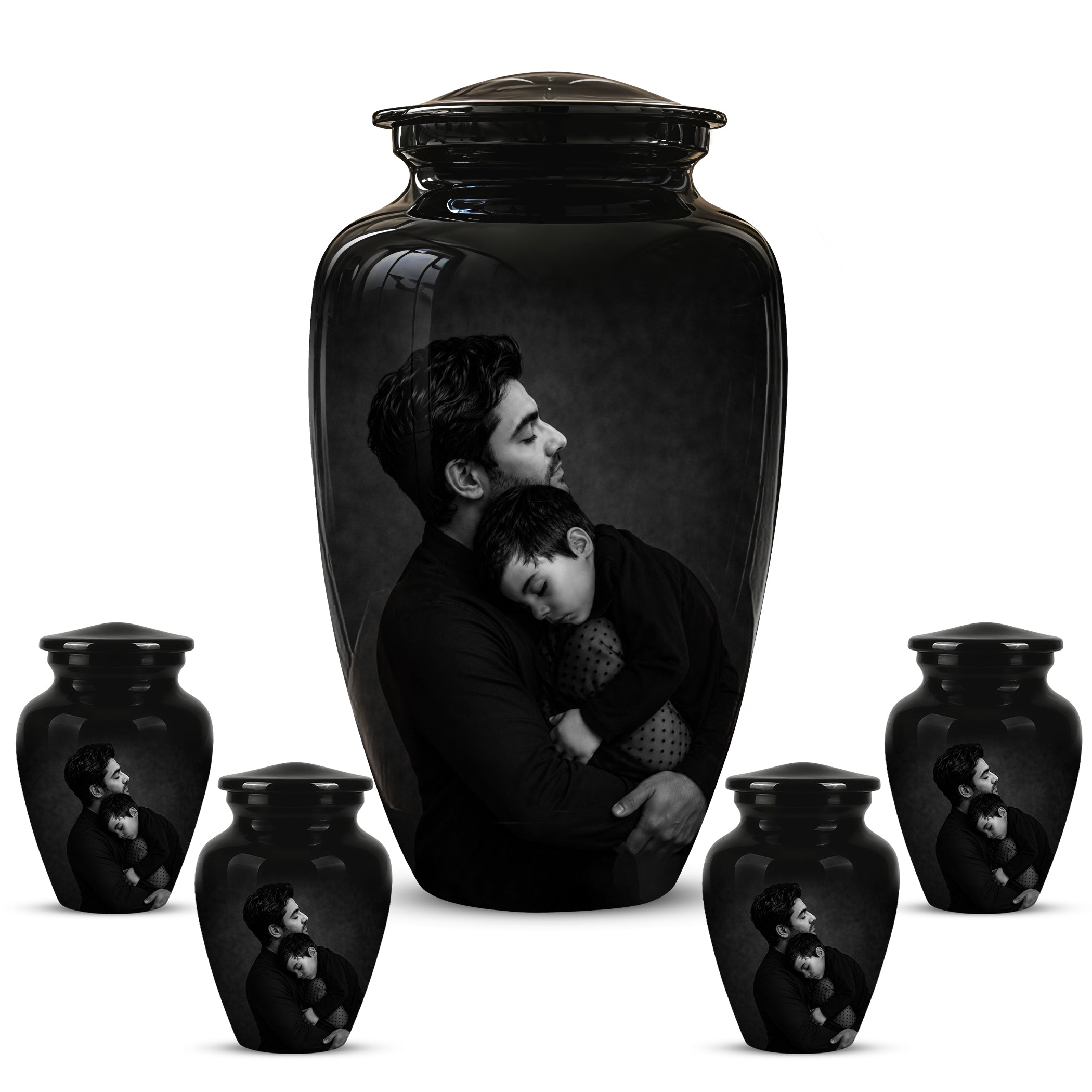 Black Father & Son Memorial Urn - Custom Cremation To Tribute Dad Ashes