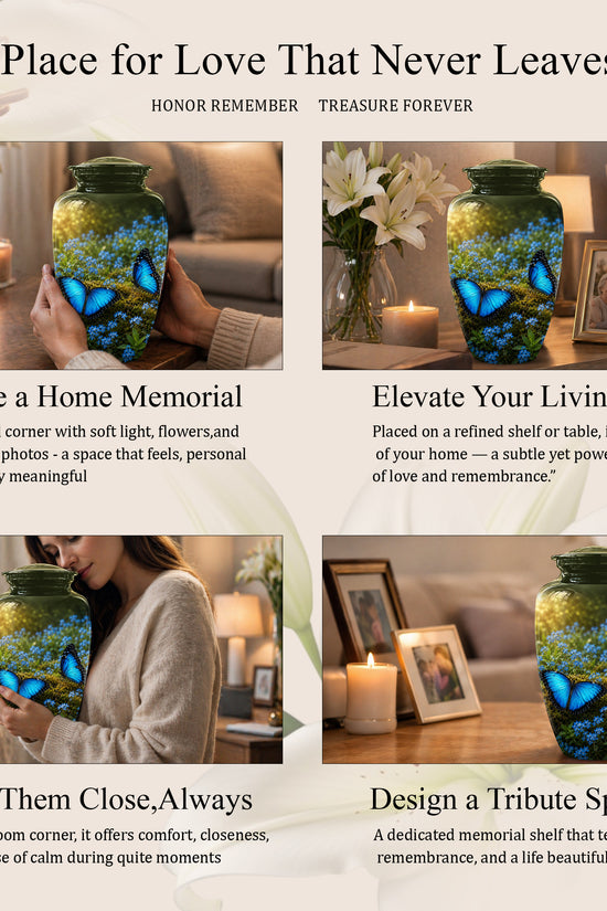 Handcrafted Blue Butterfly Memorial Urn - Elegant Funeral Urns For Mom