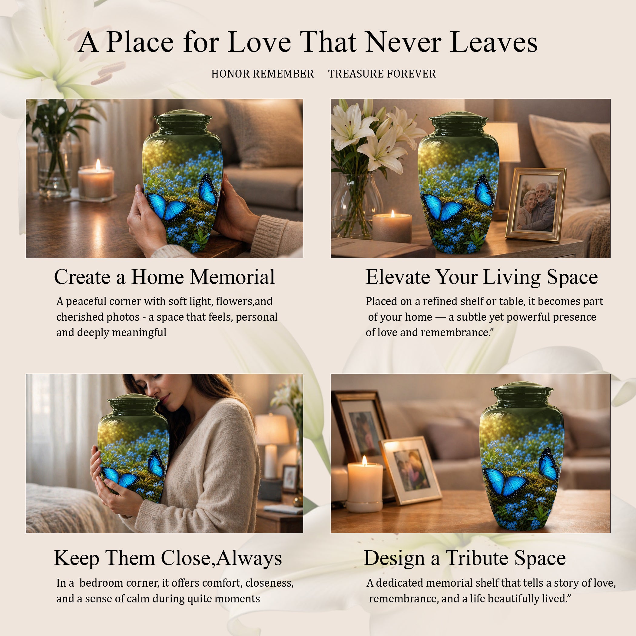 Handcrafted Blue Butterfly Memorial Urn - Elegant Funeral Urns For Mom