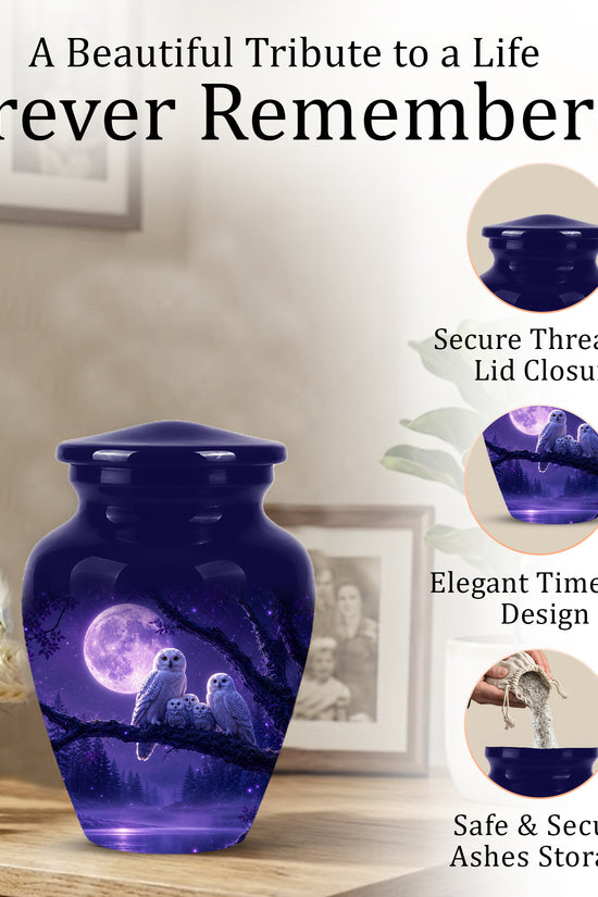 Purple Owl Cremation Urn - Handcrafted Memorial Urn For Adults Ashes