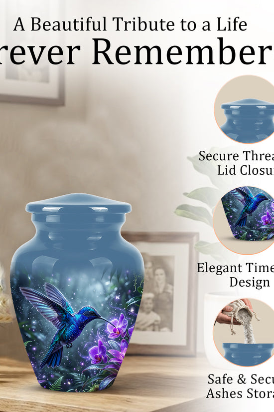Flying Blue Hummingbird Urn - Majestic Memorial Urns For Human Ashes