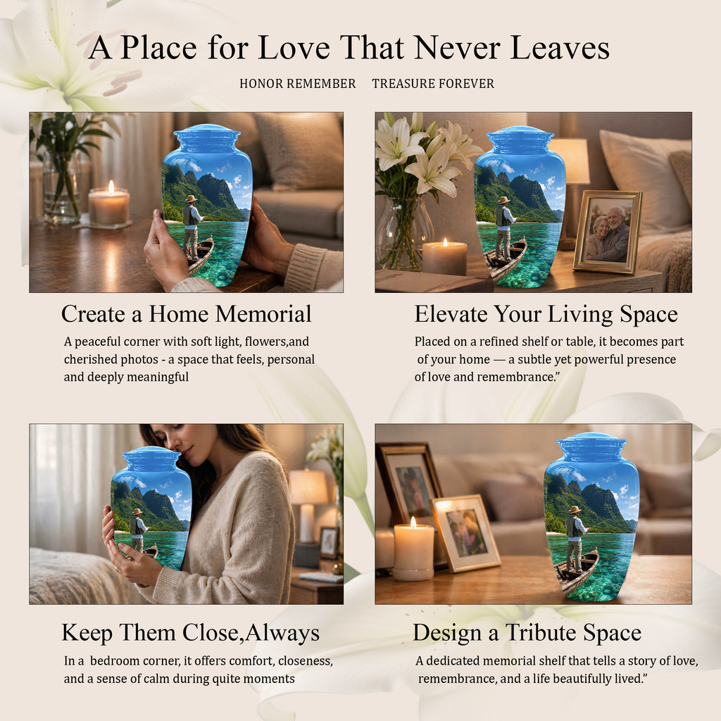 Father Fishing Cremation Urn - Majestic Memorial Urns For Human Ashes