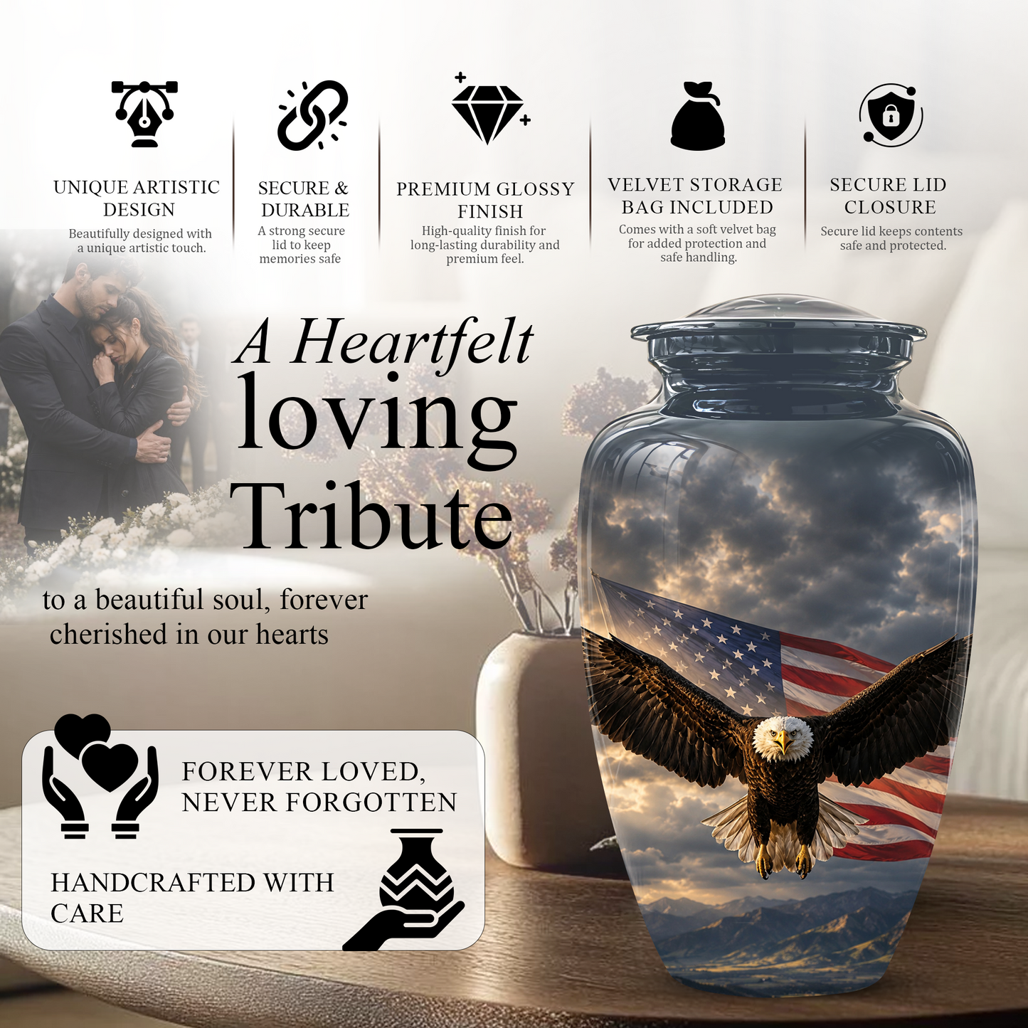 American Eagle Memorial Urn - Patriotic Burial Urns For Human Ashes