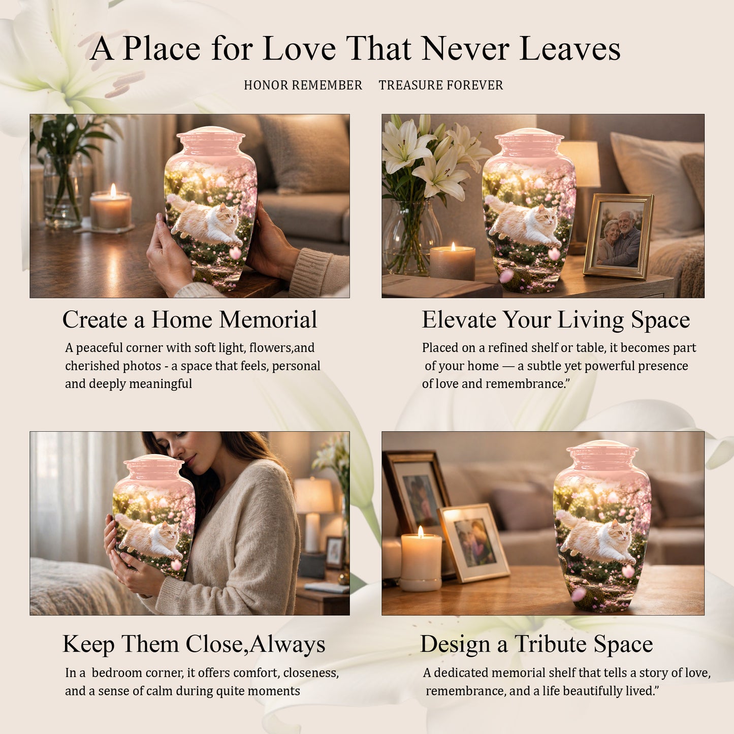 Fluffy Cat Pet Cremation Urn - Beautiful Pet Memorial Urns For Ashes
