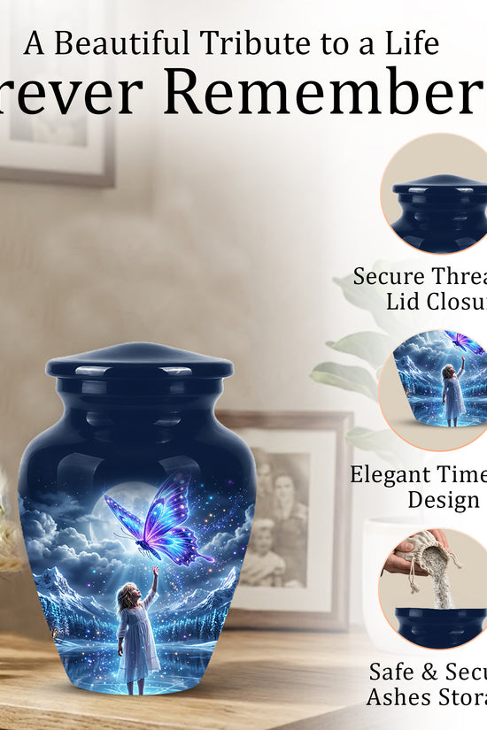 Colorful Butterfly With Girl Child - Beautiful Funeral Urns For Ashes