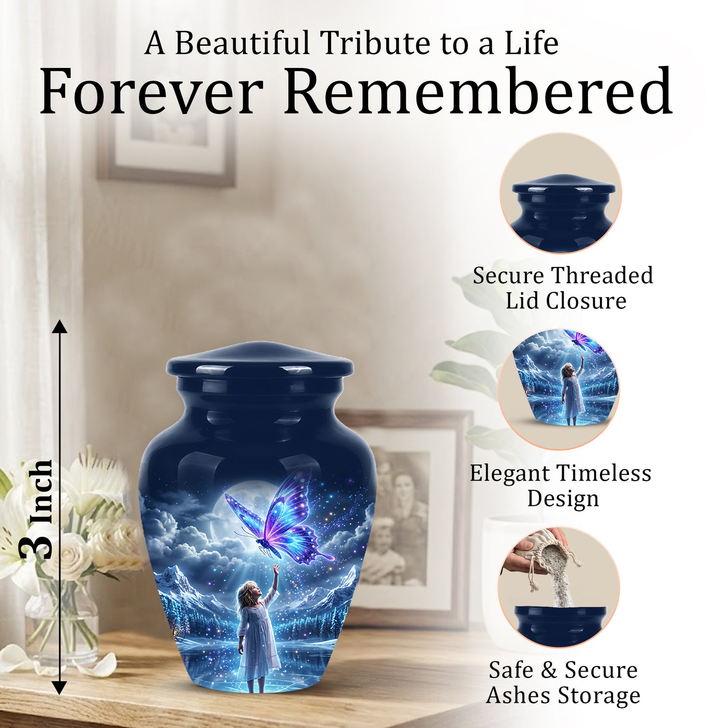 Colorful Butterfly With Girl Child - Beautiful Funeral Urns For Ashes