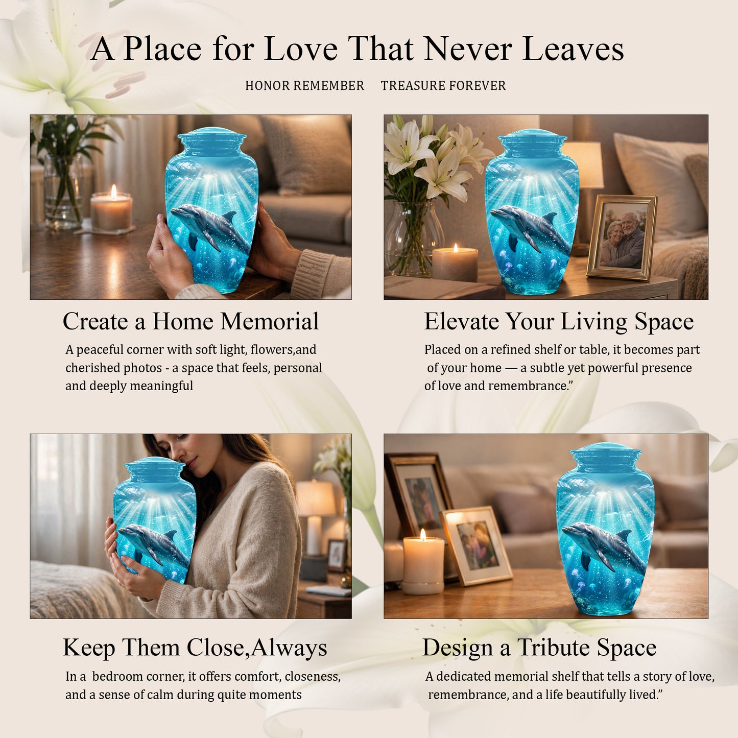 Dolphin Themed Urn - Beautifully Handcrafted Burial Urns For Mom Ashes